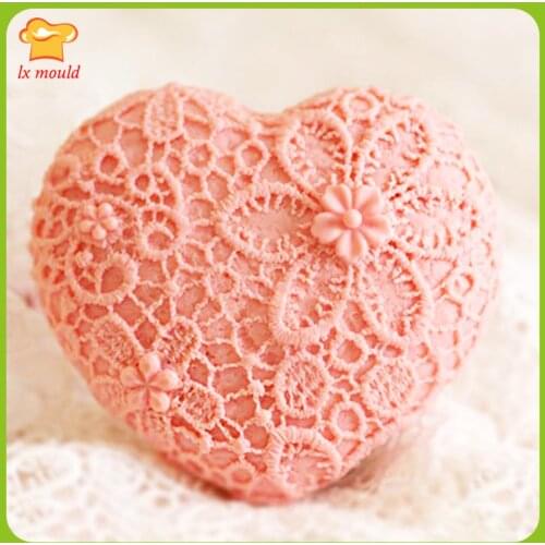 Heart-Shaped Lace Texture Soap Silicone Moulds Handmade Candle Gypsum Aromatherapy Baking MoldS -Lace Love