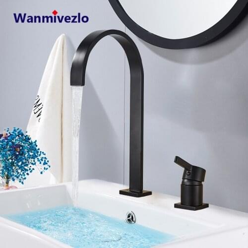 Bathroom Basin Faucets Deck Mounted Single Handle Hot Cold Water Mixer Tap Bathroom 360 Rotation Widespread Sink Faucets Crane