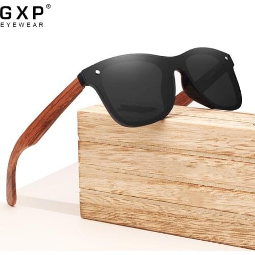 GXP Retro Fashion Style Natural Wooden Frame Sunglasses Mirror Eyewear 100%Polarized Lens UV400 Men Female Driving Sun Glasses