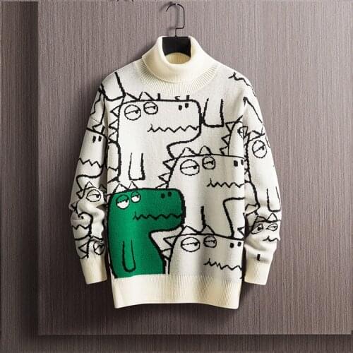 Korean Sweater Crew Neck Sweater Graphic Pullovers Street Wear Fashion Cartoon Pattern Autumn Wool Sweater Men Slim Fit