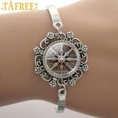 TAFREE Vintage Dharma Wheel Buddhist Wheel art picture Spiritual Bracelet Sacred geometry mandala jewelry for women girls HT067