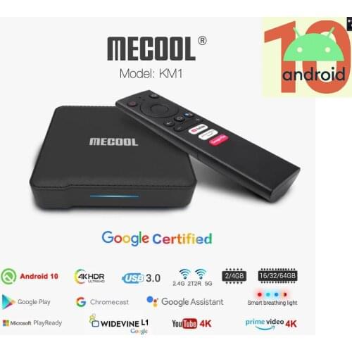 Mecool Google Certified Andriod 10 Tv Box me cool KM1 ATV 4G 64G Amlogic S905X3 2T2R Wifi 4K Player Voice Control Youtube