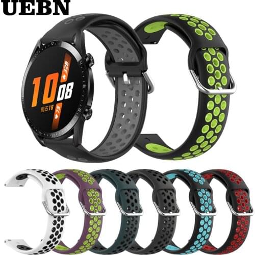 UEBN Silicone 20mm 22mm Breathable Strap For Huawei watch GT 2 42mm 46mm Bracelet for GT 2e Magic Watch 2 Replacement Watchbands
