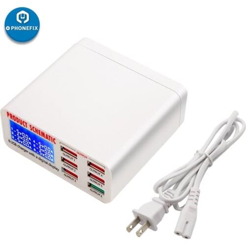 6 Ports USB Charger Fast Charging Station with Digital Display Universal 5V Output for iPhone iPad Quick USB Charger Adapter
