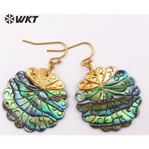 WT-E435 New style natural abalone shell Flower shape Earrings gold Jewelry big teardrop earrings with Peacock Earrings for women