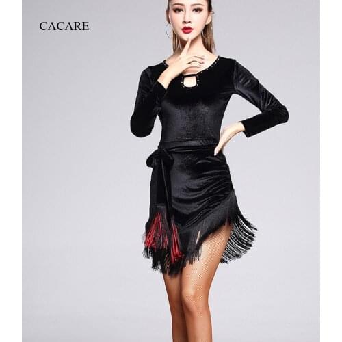 Latin Dance Dress Women Velvet CHEAPEST Salsa Dance Wear Lyrical Dance Costumes D0306 with Tassels Independent Underwear Black