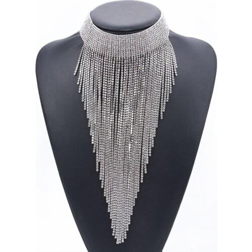 Luxury Crystal Tassel Large Collar Choker Necklace Women Indian Wedding Party Statement Big Bib Choker Necklace Female Jewelry