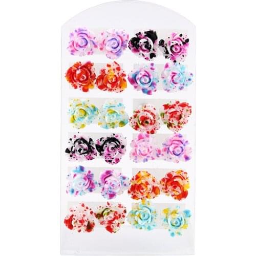 12Pairs/Set 2020 Summer Hot Sale Colorful Flower Stud Earrings Set For Women Girls Kids Cute Plastic Earrings Cards