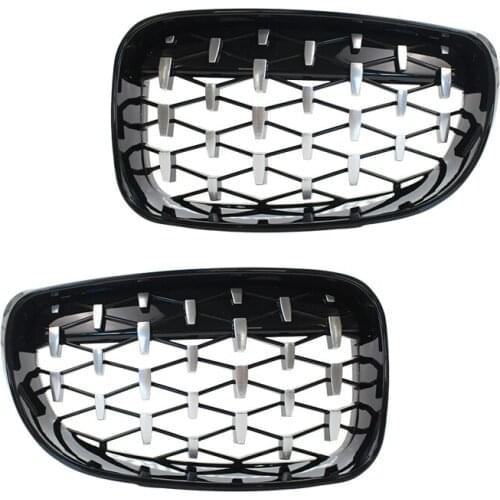 2pcs Gloss Black Front Kidney Diamond Edition Grill Fit For BMW 1 Series E81 E82 E87 E88 LCI 2007 2008 2009-2013 51137354950