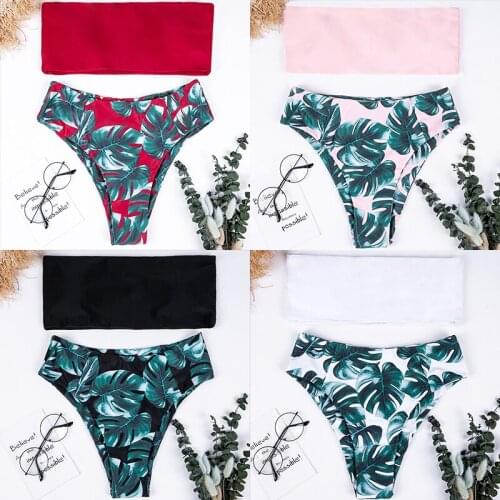 2018 High Waist Sexy Bikini Set Floral Print Bathing Suits two piece Swimsuit off-shoulder Women Push up 4 colors Swimwear