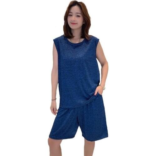 2021 Women Short Pullover Top Shorts Homewear Sets Summer O-Neck Elastic Waist Ladies Sleepwear Loose Streetwear Solid Pajamas