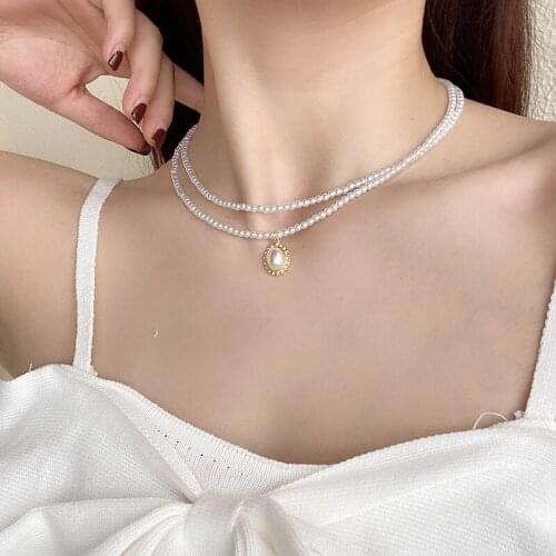 2021 Trend Elegant Jewelry Pearl Necklace Cute Double Chain Pendant Necklace Unquie Women Fashion Necklace Wholesale X036