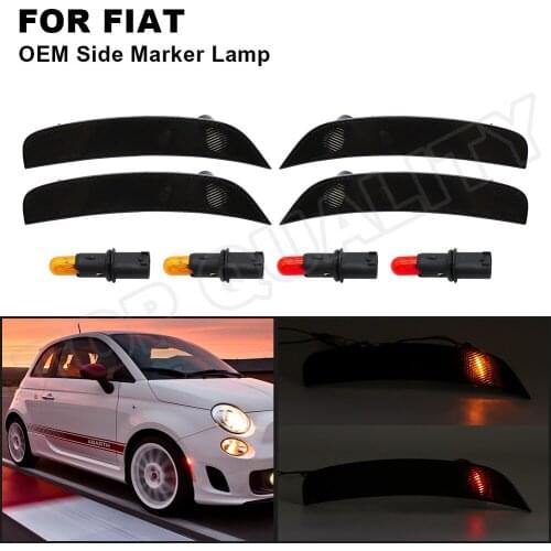 4Pcs OEM Halogen Bulbs Fender Side Marker Light Bumper Lamp Amber+Red For Fiat 500 Abarth Turbo ONLY 2012-2020 Smoked Clear Lens