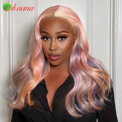 613 Blonde Lace Frontal Wig Brazilian Remy Body Wave Pink With Purple Ombre Pastel Colors Lace Front Human Hair Wigs For Women