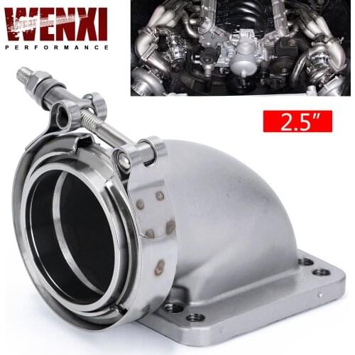 2.5" Vband 90 Degree Cast Turbo Elbow Adapter Flange 304 Stainless Steel + Clamp For T3 T4 Turbocharger WX-TEA25+TPJ25