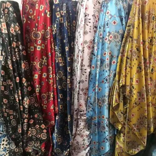 Ethnic Print Satin Soft Fabric DIY Material for Craft Ribbon Scarf