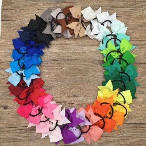 XIMA 32pcs/lot 3.5''Grosgrain Ribbon Hair Bows Tie With Ponytail Holder for Kids Hair Accessories