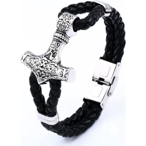 Beier 316L Stainless Steel norse viking thors hammer mjolnir bracelet viking scandinavian Men fashion jewelry LBC-L006