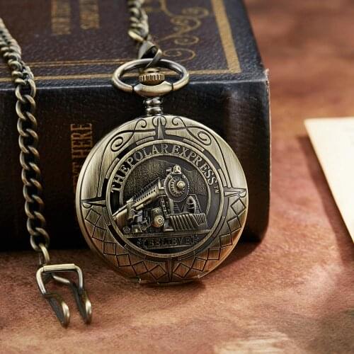 Bronze Retro Mechanical Pocket Watch The Polar Express Design Roman Numerals Hollow Skeleton Mens Mechanical Pocket Watch Chain