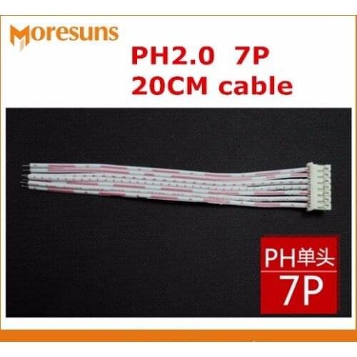 Fast Free Ship 100pcs/lot 7P PH red and white flat cable single-end PH2.0 plug,other end tin plating 20CM cable