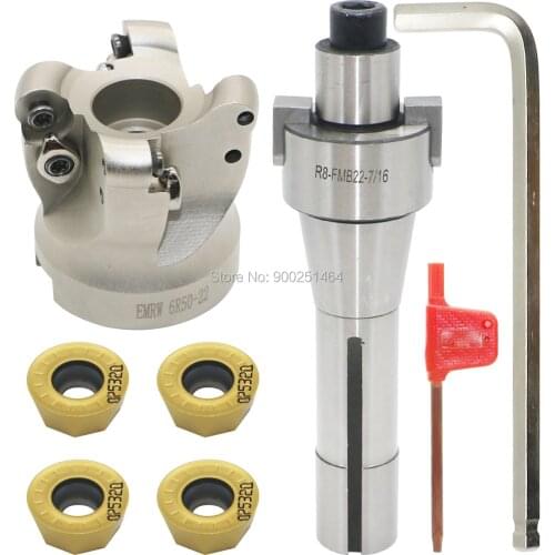 Face Mill Cutter Holder EMRW 6R 50-22 + R8-FMB22-7/16 + RPMT1204 Hard Alloy Blade, Suitable for CNC milling machine processing
