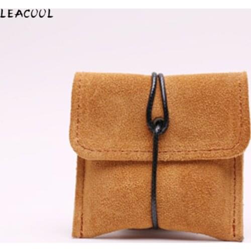LEACOOL 5pcs/Lot Split Leather Cheap Coin Purse Coin Bag Card Holder Bag Pouch Calabash Jewelry Packing Bags