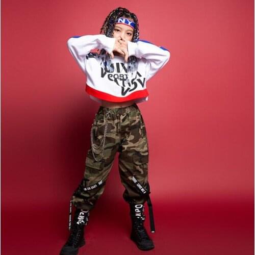 Kids Hip Hop Clothing Sweatshirt Crop Tops Tactical Cargo Pants Girls Boys Drum Dance Costume Clothes Concert Street Wear