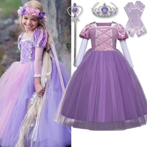 Kid PrincessPrincess Dress Girls Birthday Party Gown Carnival Fancy Disguise 4-10Y Children Helloween Clothes Cosplay Frocks