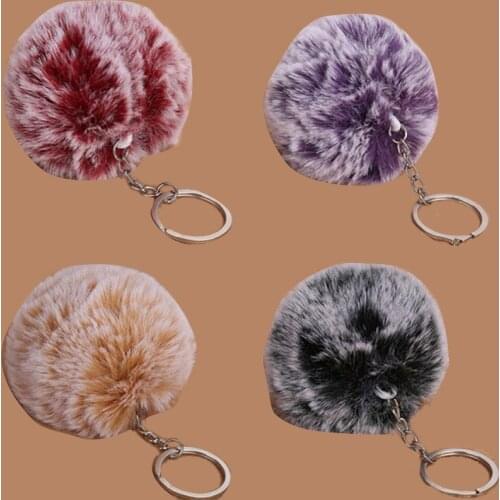 Hot sale 8cm 1 ball 2 colors Frost white fur pom pom ball keychain Women bag key chains pompon porte clef pompom de fourrure 8cm
