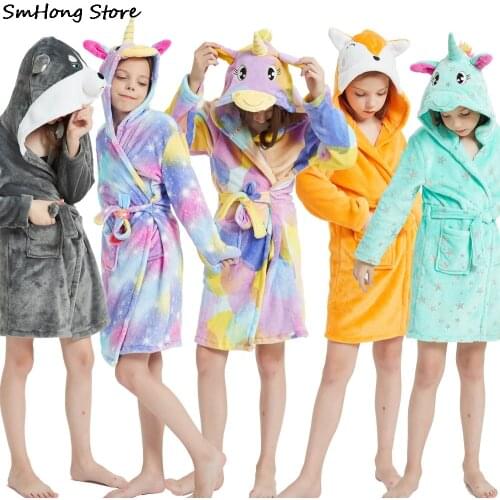 Kigurumi Hooded Bathrobes For Boys Girls Kids Unicorn Cartoon Bathrobe Animal For Children Robe Pyjamas Nightgown Kids Sleepwear