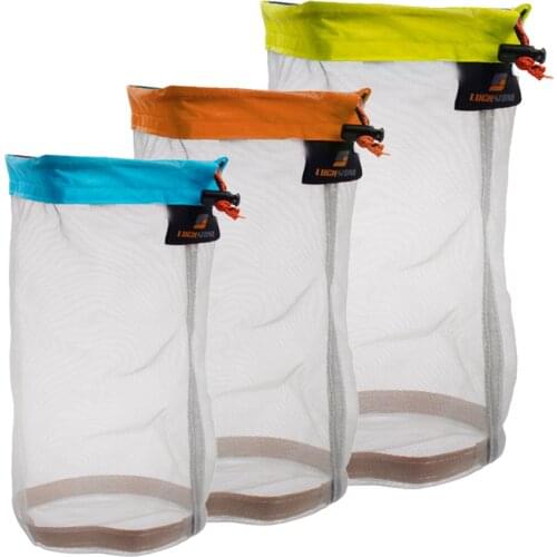 3 Pieces Outdoor Camping Nylon Durable Ultra-light Mesh Stuff Sack Drawstring Bags