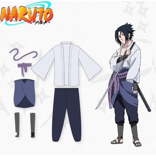 Uchiha Sasuke cosplay costume anime Uzumaki Shippuden third Generation Clothes halloween Party Blazer+pants+Waist rope+handguard