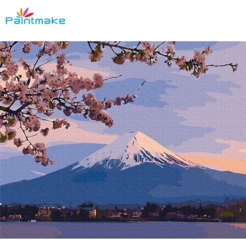 Paintmake Landscape DIY Paint By Numbers Mount Fuji Oil Painting On Canvas Cherry blossoms For Home decor Art Picture