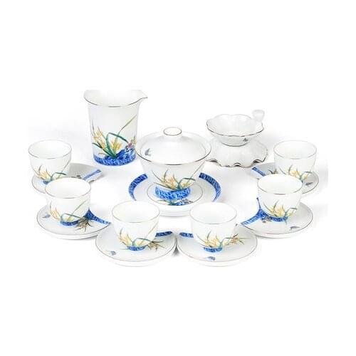 Creative Japanese Kung Fu tea sets the whole set of teapot cups household ceramic tea with simple blue and white porcelain