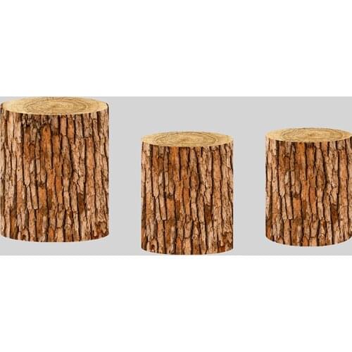 Round Cylinder Plinth Covers Background Elastic Fabric Polyster Customize Size Brown Wood Dessert Table cover