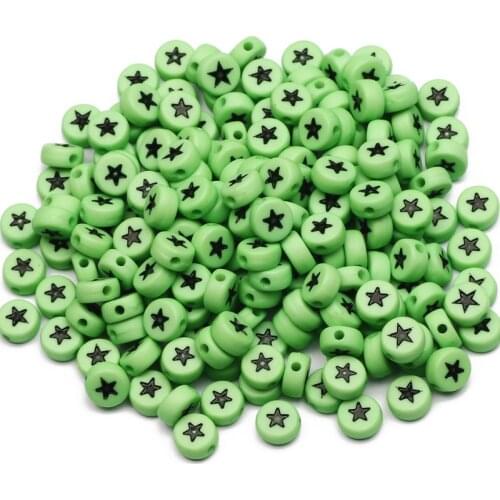 4x7mm Round Green Acrylic Spacer Beads 100-500pcs Star Pattern Loose Beads For DIY Jewelry Design Necklace Bracelet Accessories