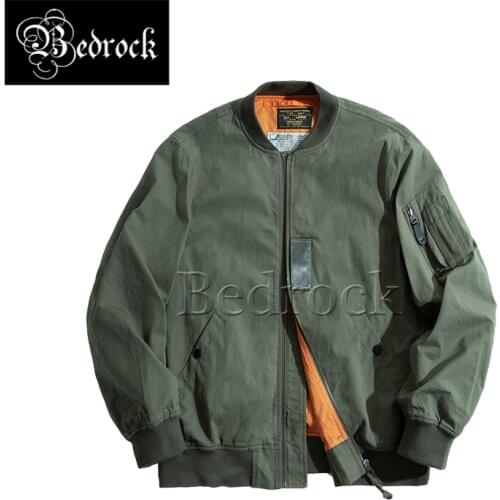 American retro MA-1 bomber jacket autumn casual army green baseball uniform stand collar jacket men
