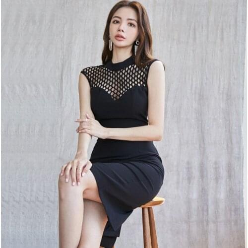Summer Dresses Sleeveless Bandage Bodycon Black White Womens Dress Hollow Out Vintage Elegant Korean Clothes Sexy Party Sundress