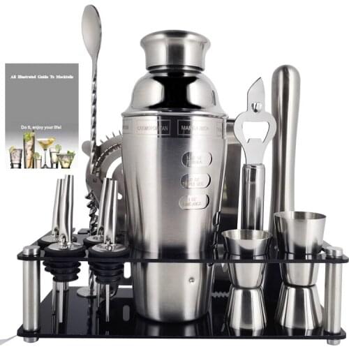 750/600ml 550ML Mixer Kit Bar Bartender Boston Cocktail Shaker Stainless Steel Glass Shaker Spoon Pourer Straw Ice Tong Tools