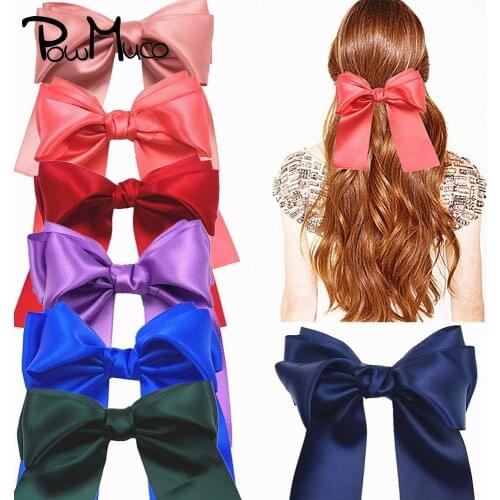 Powmuco Lovely Handmade Ribbon Bows Children Spring Clip Baby Girls Solid Color Bowknot Hairpins Kids Accessories Holiday Gifts