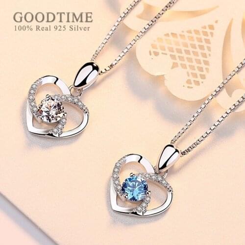 Fashion Love Heart Pendant 925 Sterling Silver Necklace Rhinestone 3A Zirconia Necklace Silver Jewelry Anniversary Gift For Girl