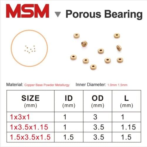 MSM 1x3x1mm 1x3.5x1.15mm 1.5x3.5x1.5mm Porous Bearings Copper Base Powder Metallurgy Oil Bushing Sintered Copper Sleeve