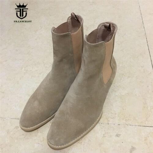 2017 Handmade Genuine Leather Vintage Slim Handsome Personalized Pointed Toe Denim Chelsea Slip On Men Boots Real Picture