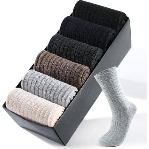 Mens Cotton Business Socks Pack Christmas Gifts For Men New Years Socks Warm Soild Color Winter For Male Plus Size (39-45)