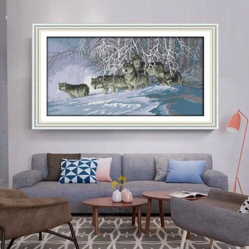 Wolves Printed Canvas Cross Stitch Kit Decorative Paintings 11CT Fabric 14CT Canvas DMC Embroidery Needlework Cross-stitch set