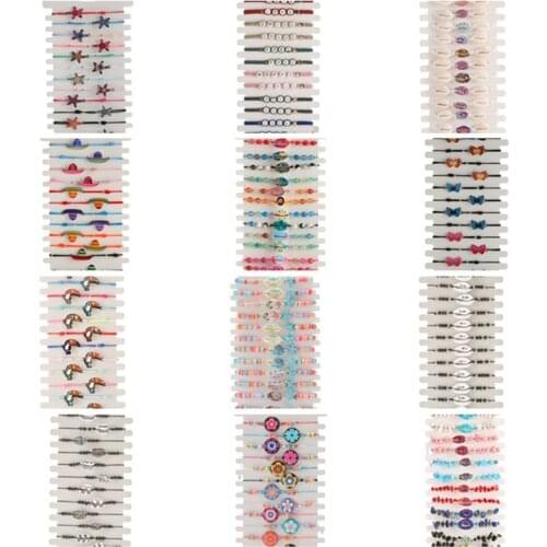 YEYULIN 12 pcs/lot Women Shell Starfish String Rope Adjustable Braided Bracelets Set Clay Resin Animal Charm Bracelet Jewelry