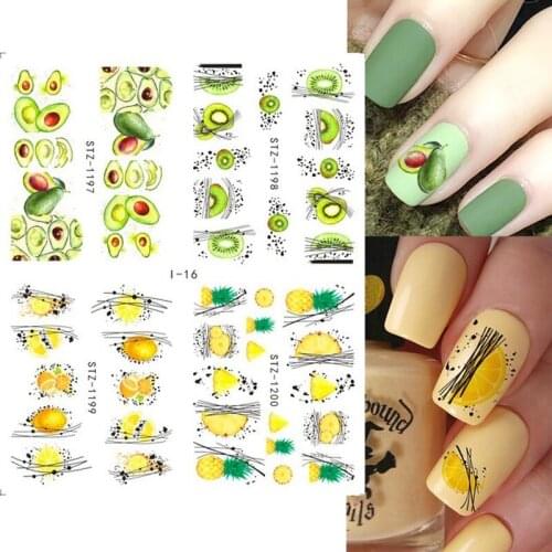 Strawberry Summer Fruits Nail Art Stickers Flower Leaf Avocado Water Decals Transfer Nail Sliders Manicure Decorations