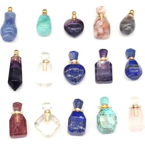 Natural Stone Agates Perfume Bottle Connector Quartz Amethysts Fluorite Pendant Essential Oil Diffuser Charms Jewelry Gift