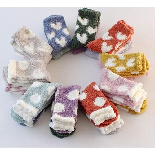2021 Autumn Winter Cute Heart Print Socks For Women Plus velvet thickening Warm Socks Kawaii Home Floor Retro Snow Socks