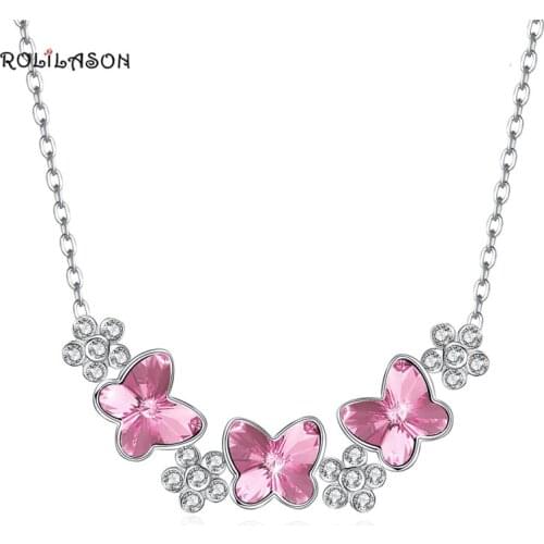 ROLILASON Pink Zircon Necklace Pendant in 100% sure 925 Sterling Silver Trend Style SP77